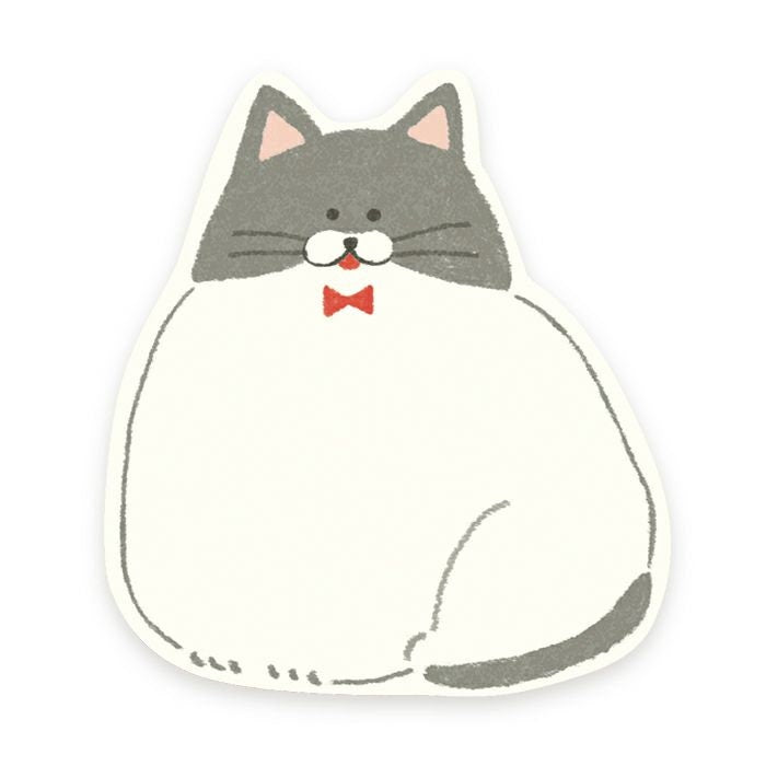 Furukawa Paper Works - Die Cut Sticky Note - Grey & White Cat