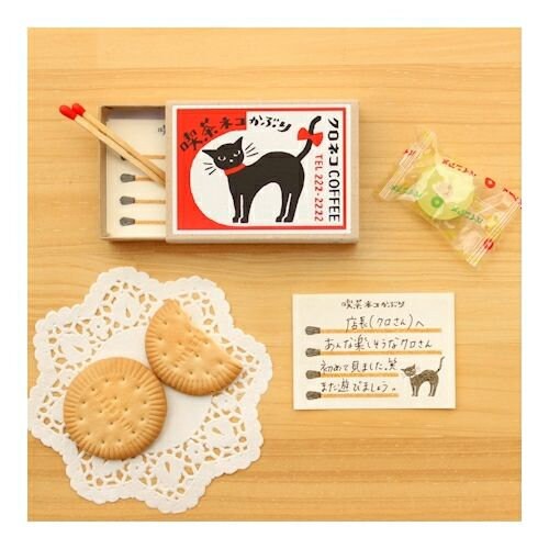 Furukawa Paper Works - Retro Match Box Mini Note Paper - Cat Coffee Shop