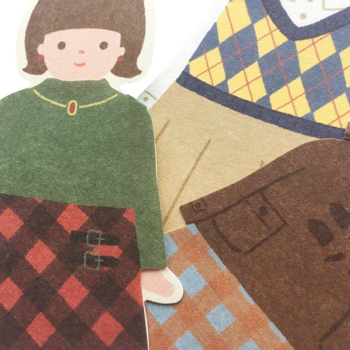 Furukawa Paper Works - Kisakae Letter Set - Dress up Girl - Plaid Clothes