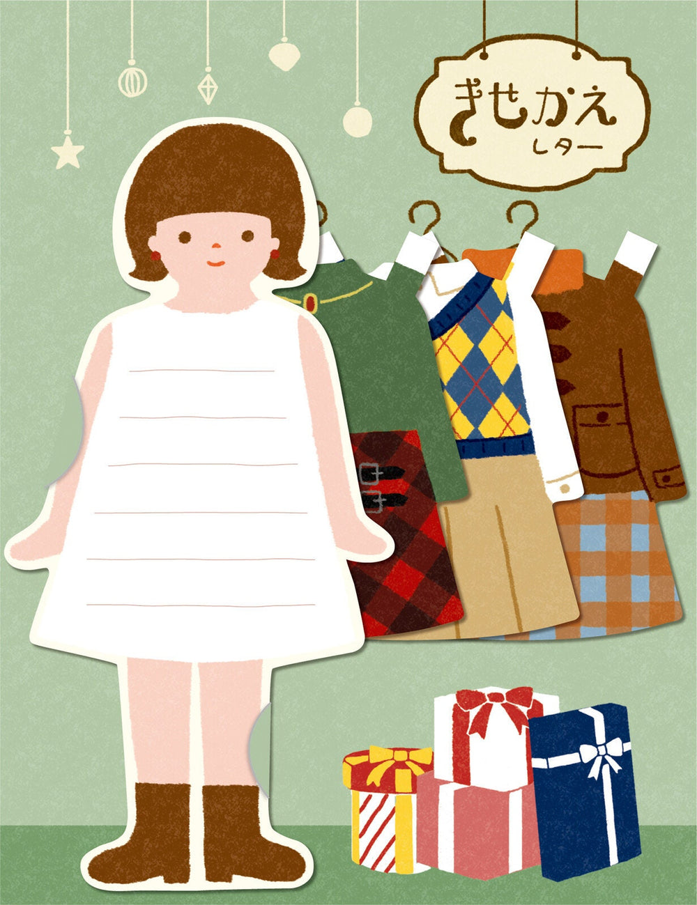 Furukawa Paper Works - Kisakae Letter Set - Dress up Girl - Plaid Clothes