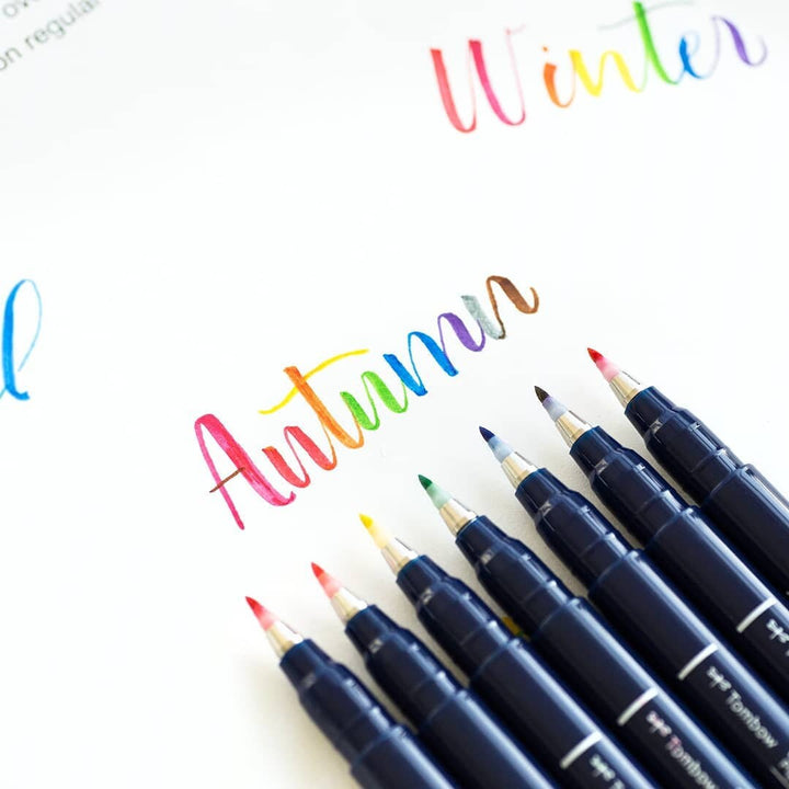 Tombow Fudenosuke Brush Pen Set - 10 Colours - Hard Tip - Calligraphy.