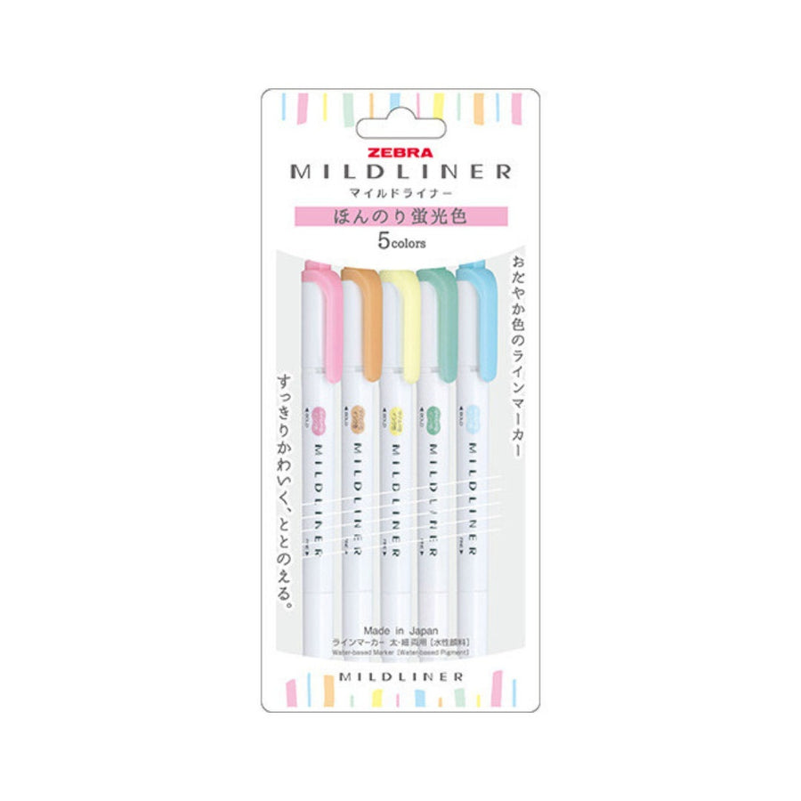 Zebra Mildliner - Set of 5 Colours - Mild Fluorescent