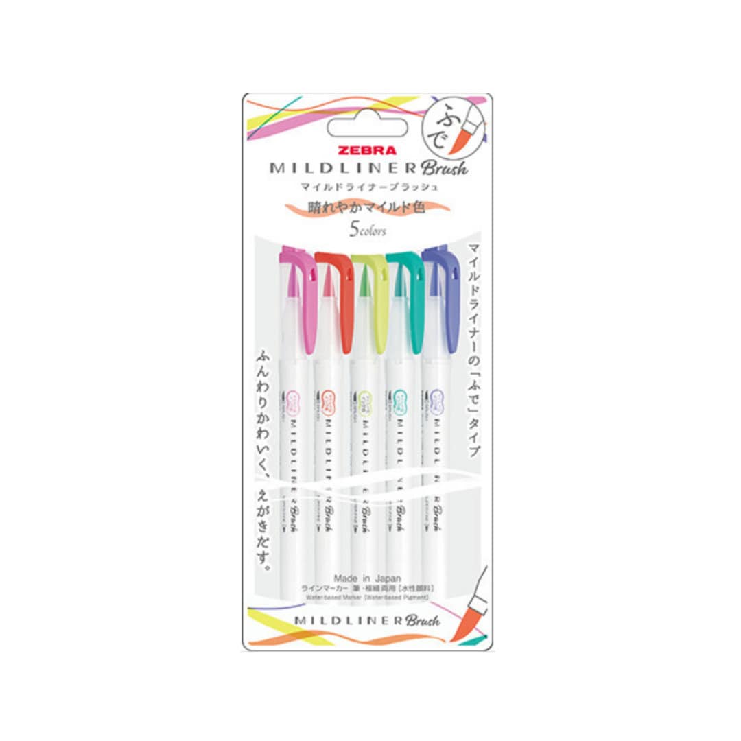 Zebra Mildliner Brush Pen - Set of 5 Colours - Sunny Mild