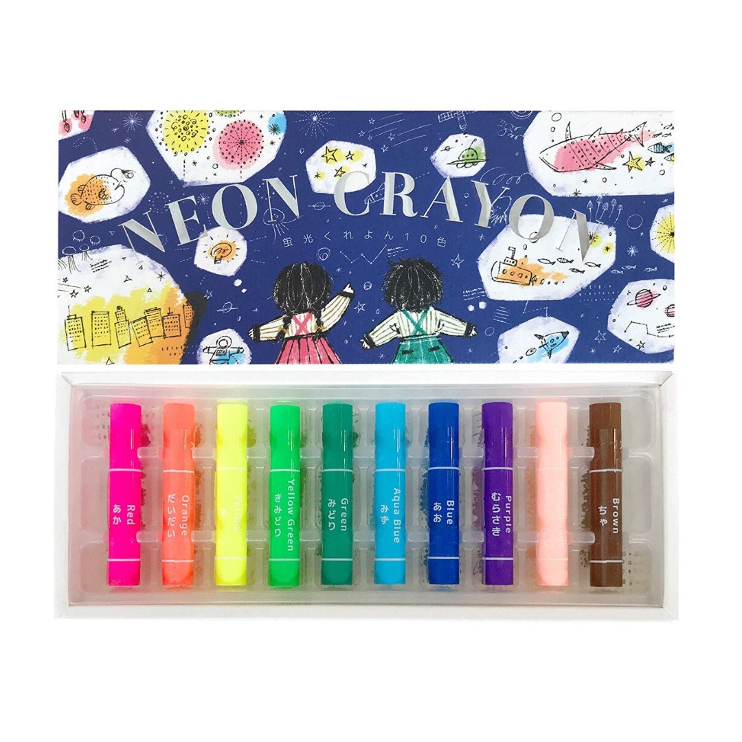 Kokuyo Neon Crayons - 10 Colour Set - Glows under UV Light!