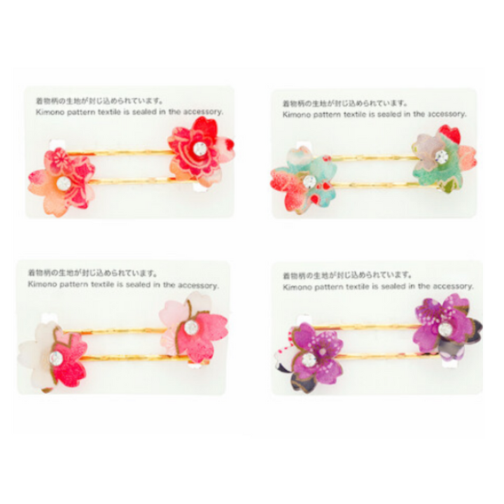 Japanese Fabric Sakura Flower Resin Hairpins - Assorted Colours